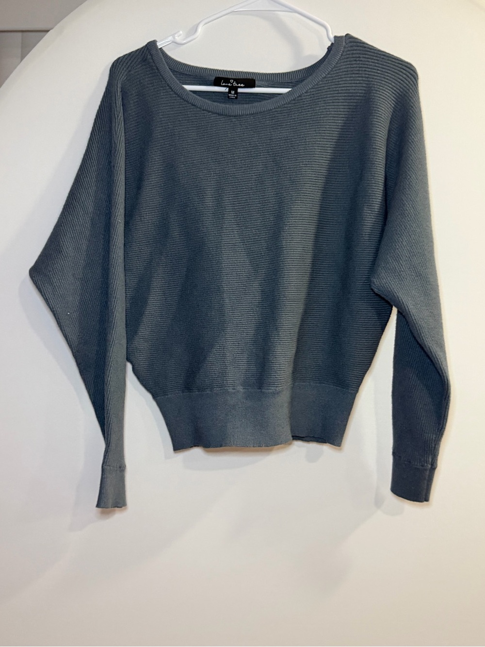 Love Tree Ribbed Crewneck Sweater in Slate